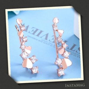 18KT ROSE GOLD PLATED Heart Ear Climbers with Swarovski Crystals